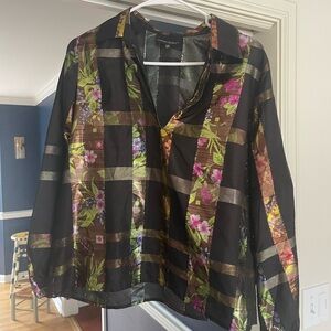 Cynthia Rowley Black iridescent Striped Top medium EUC!